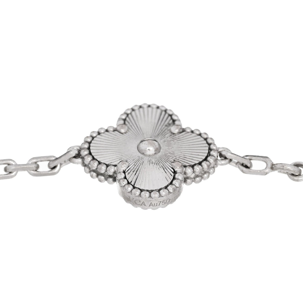 18K White Gold 5 Motifs Guilloche Vintage Alhambra Bracelet