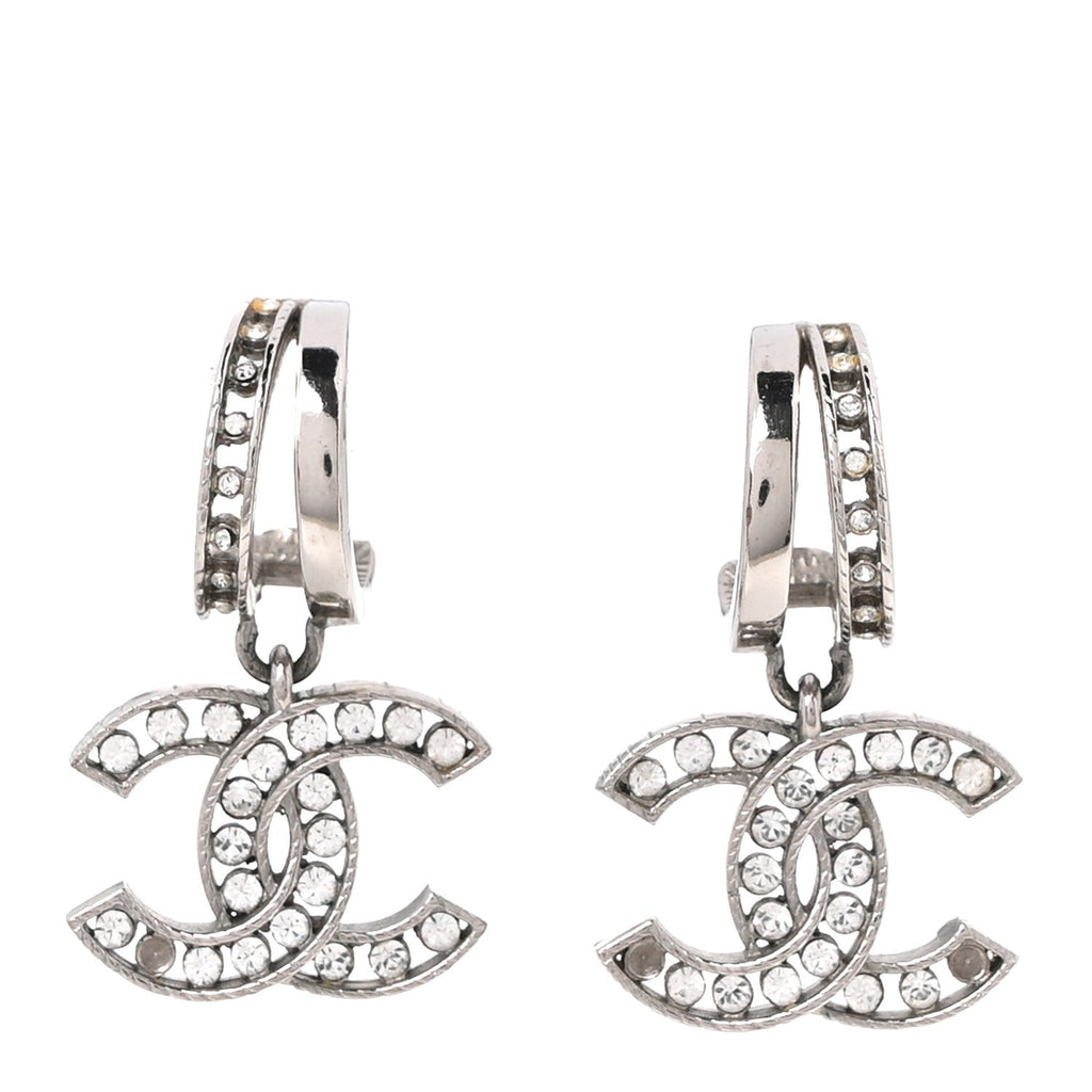 Crystal CC Drop Earrings Silver