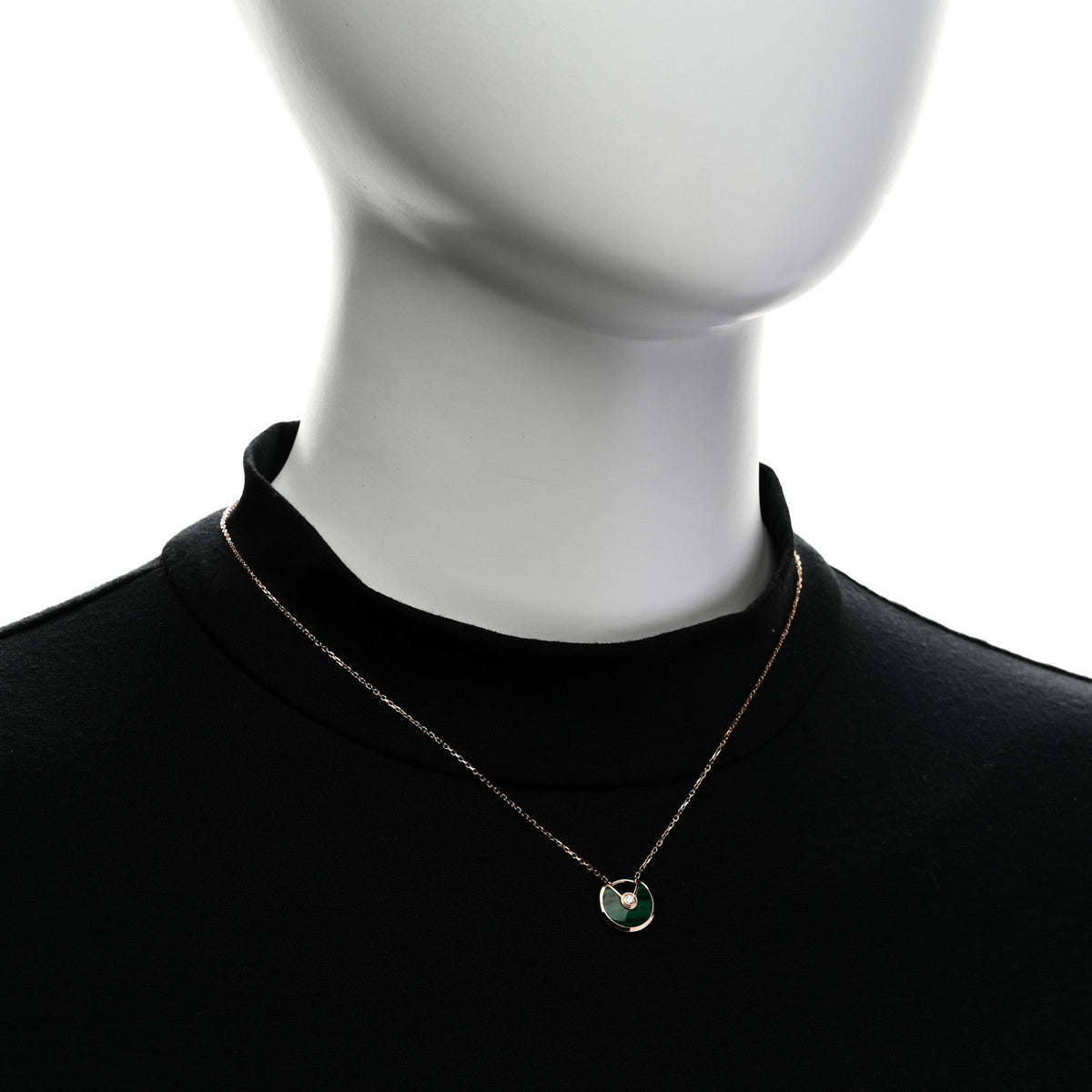 18K Pink Gold Diamond Malachite XS Amulette de Cartier Pendant Necklace