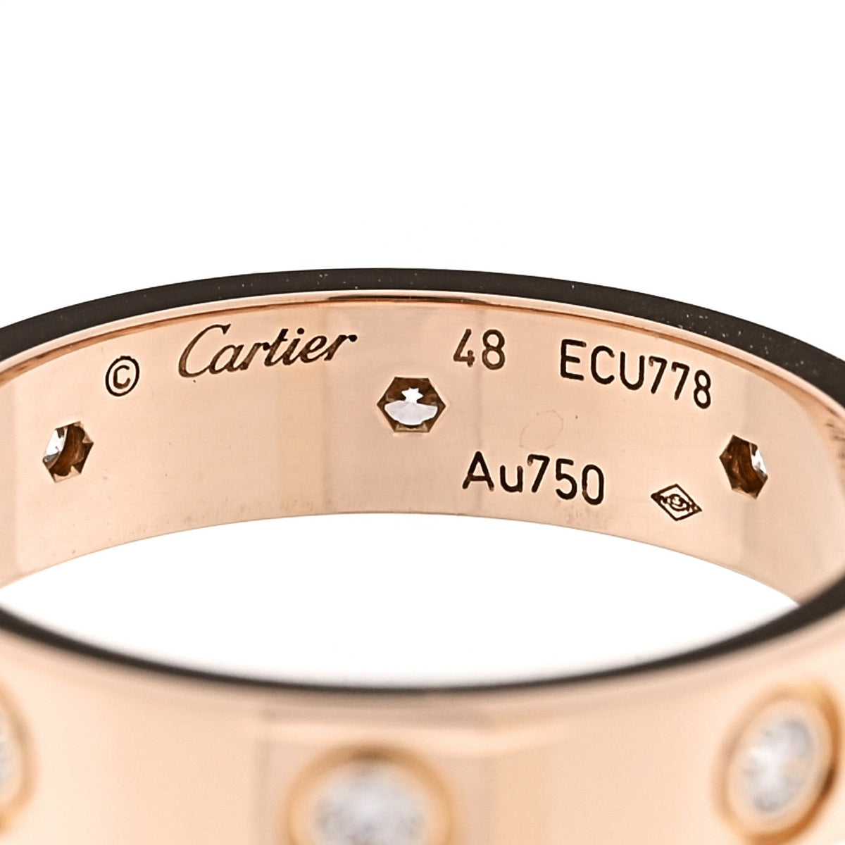 18K Pink Gold 8 Diamond 4mm LOVE Wedding Band Ring 48 4.5