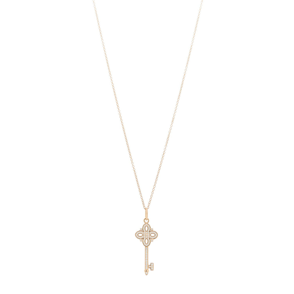 18K Rose Gold Diamond Mini Victoria Key Pendant Necklace