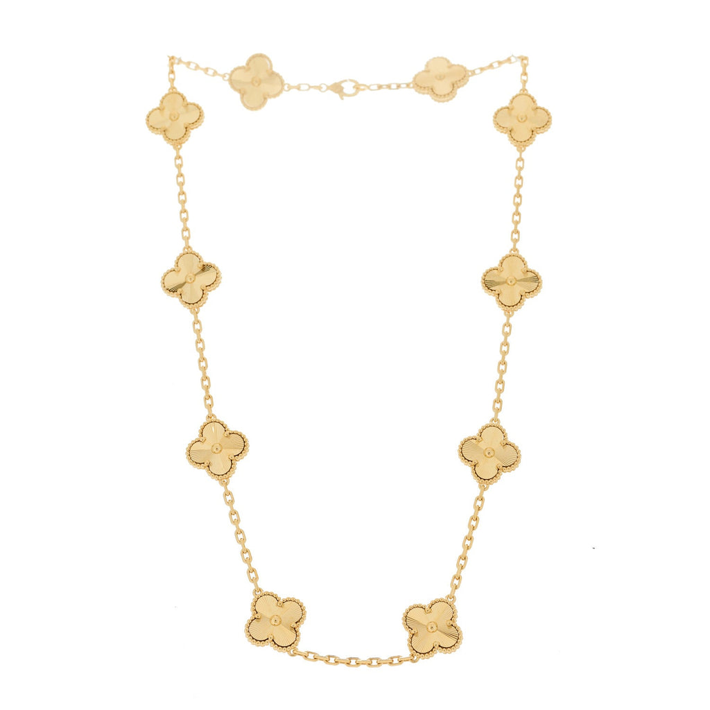 18K Yellow Gold 10 Motifs Guilloche Vintage Alhambra Necklace