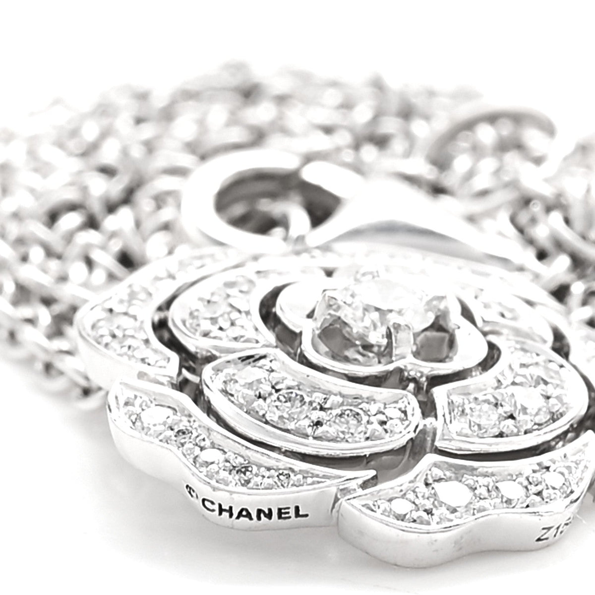 18K White Gold Diamond Bouton de Camelia Pendant Necklace