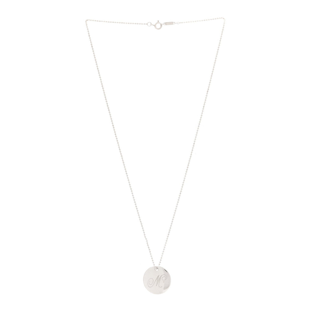 Sterling Silver Letter M Disc Pendant Necklace
