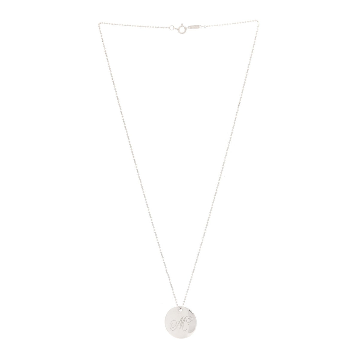 Sterling Silver Letter M Disc Pendant Necklace