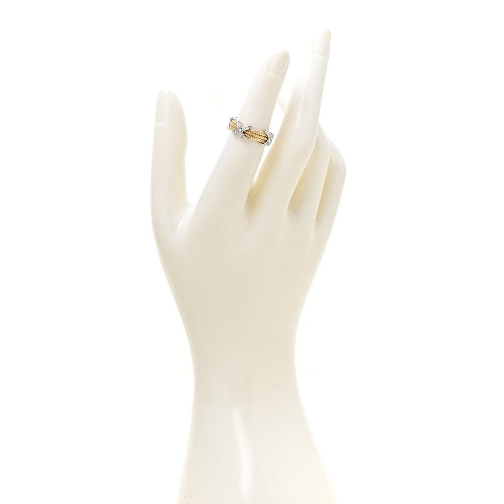 18K Yellow Gold Platinum Diamond Schlumberger Rope Three Row X Ring 52 6
