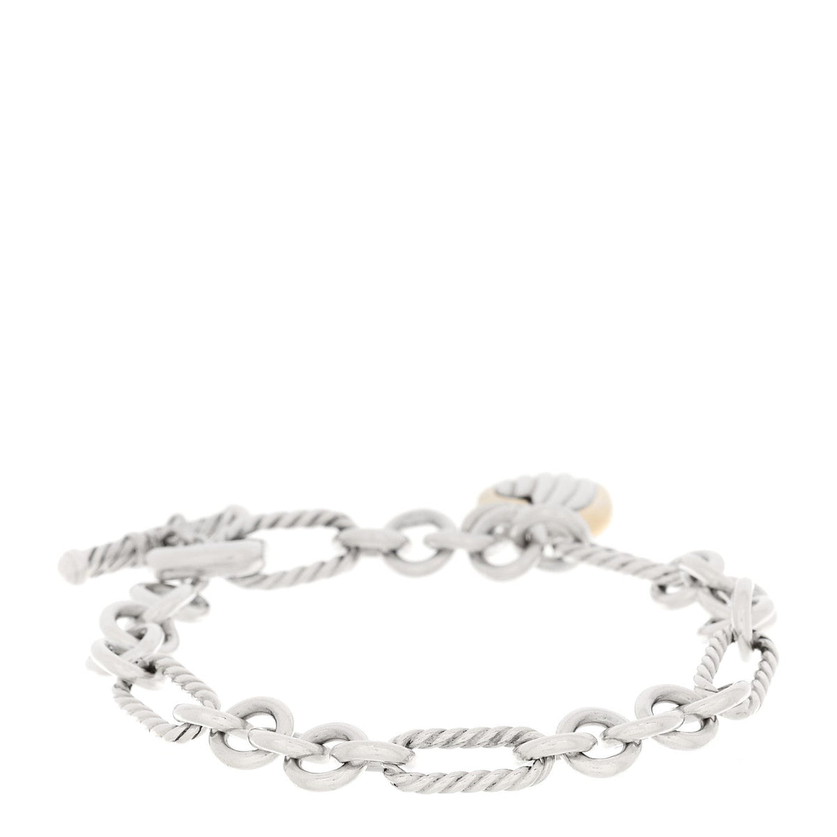 Sterling Silver 18K Yellow Gold Cable Heart Charm Bracelet