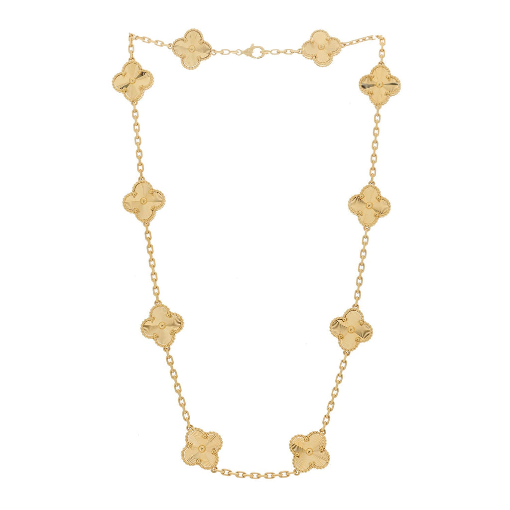 18K Yellow Gold 10 Motifs Guilloche Vintage Alhambra Necklace