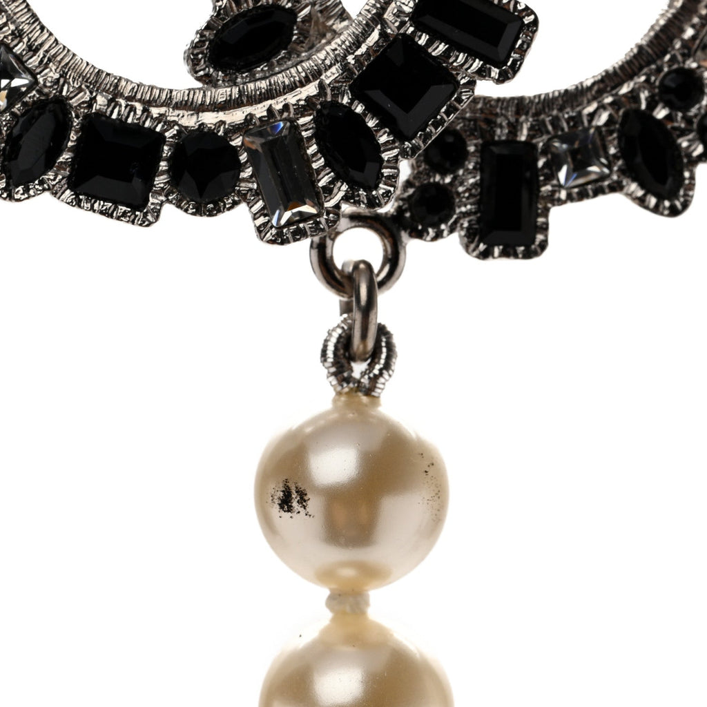 Pearl Crystal Lambskin CC Long Necklace Gold Black