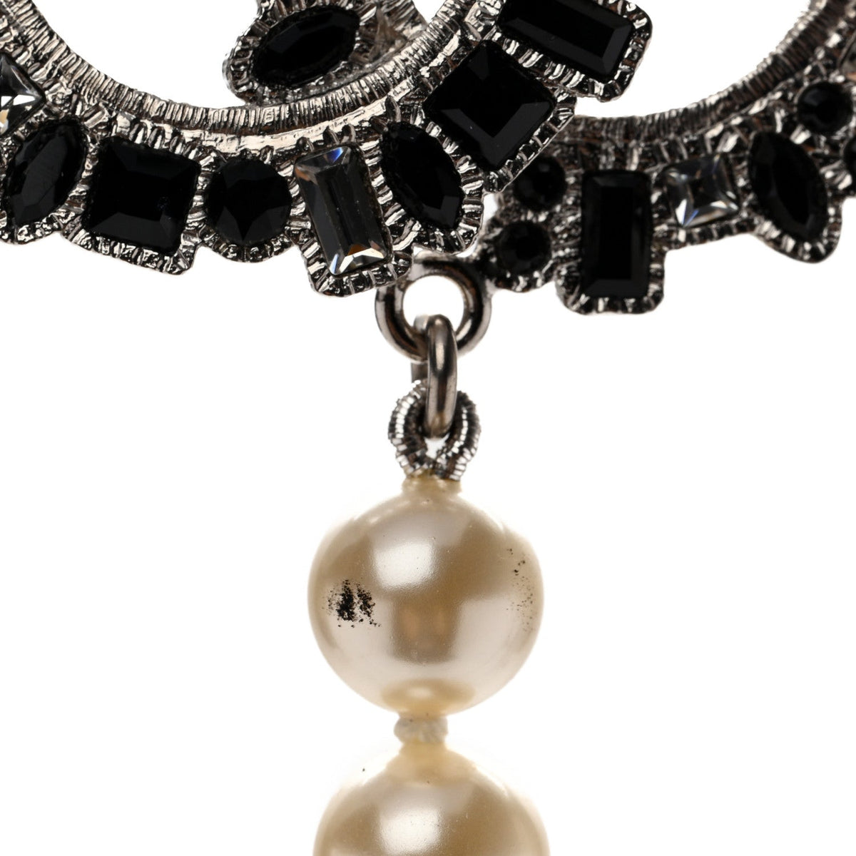 Pearl Crystal Lambskin CC Long Necklace Gold Black