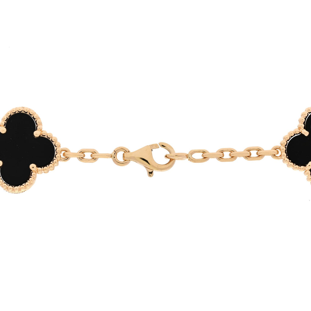 18K Yellow Gold Black Onyx 20 Motifs Vintage Alhambra Necklace