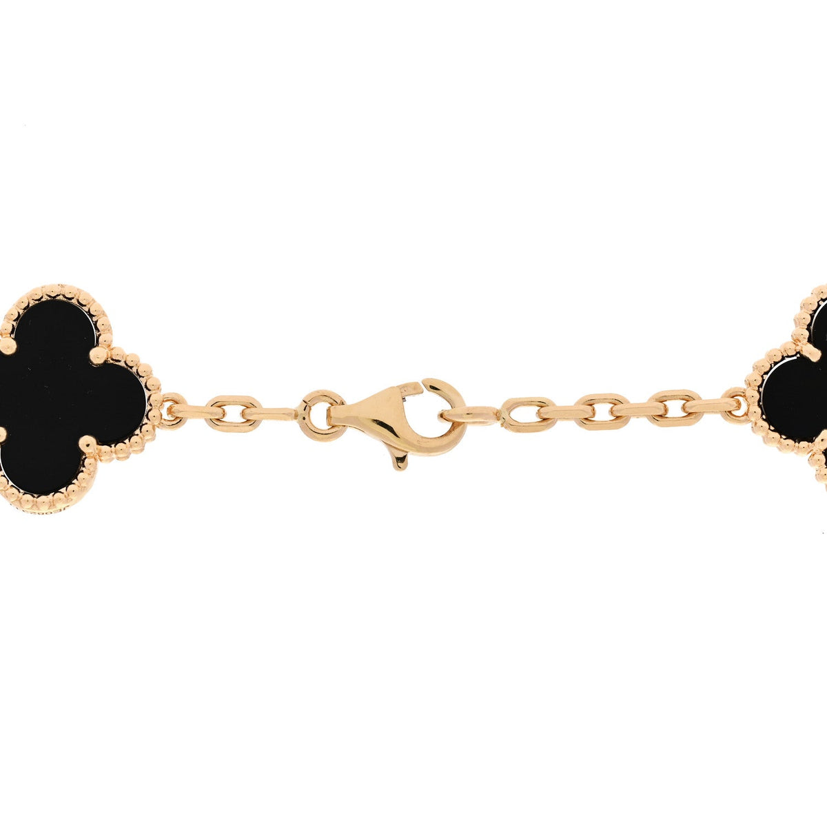 18K Yellow Gold Black Onyx 20 Motifs Vintage Alhambra Necklace