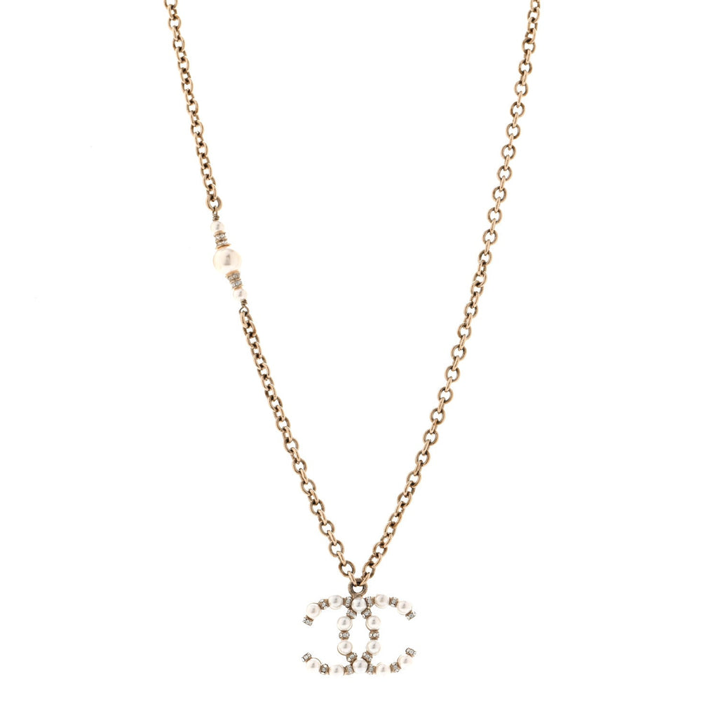 Crystal Pearl Nefertiti CC Pendant Necklace Gold