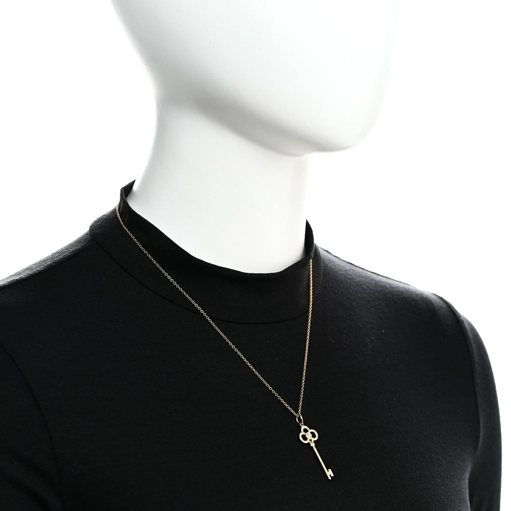 18K Yellow Gold Diamond Crown Key Pendant Necklace