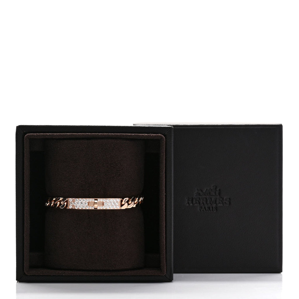 18K Rose Gold Diamond PM Kelly Gourmette Chaine Bracelet XS