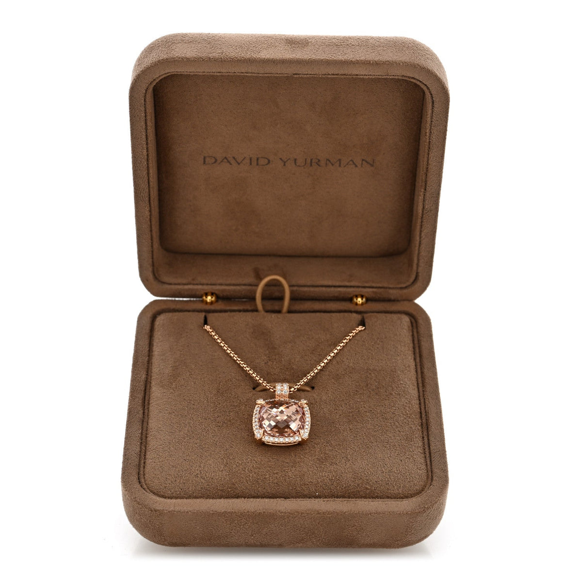 18K Rose Gold Diamond Morganite 14mm Chatelaine Pave Bezel Pendant Necklace