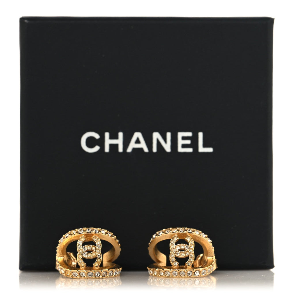 Crystal Strass CC Double Hoop Earrings Gold