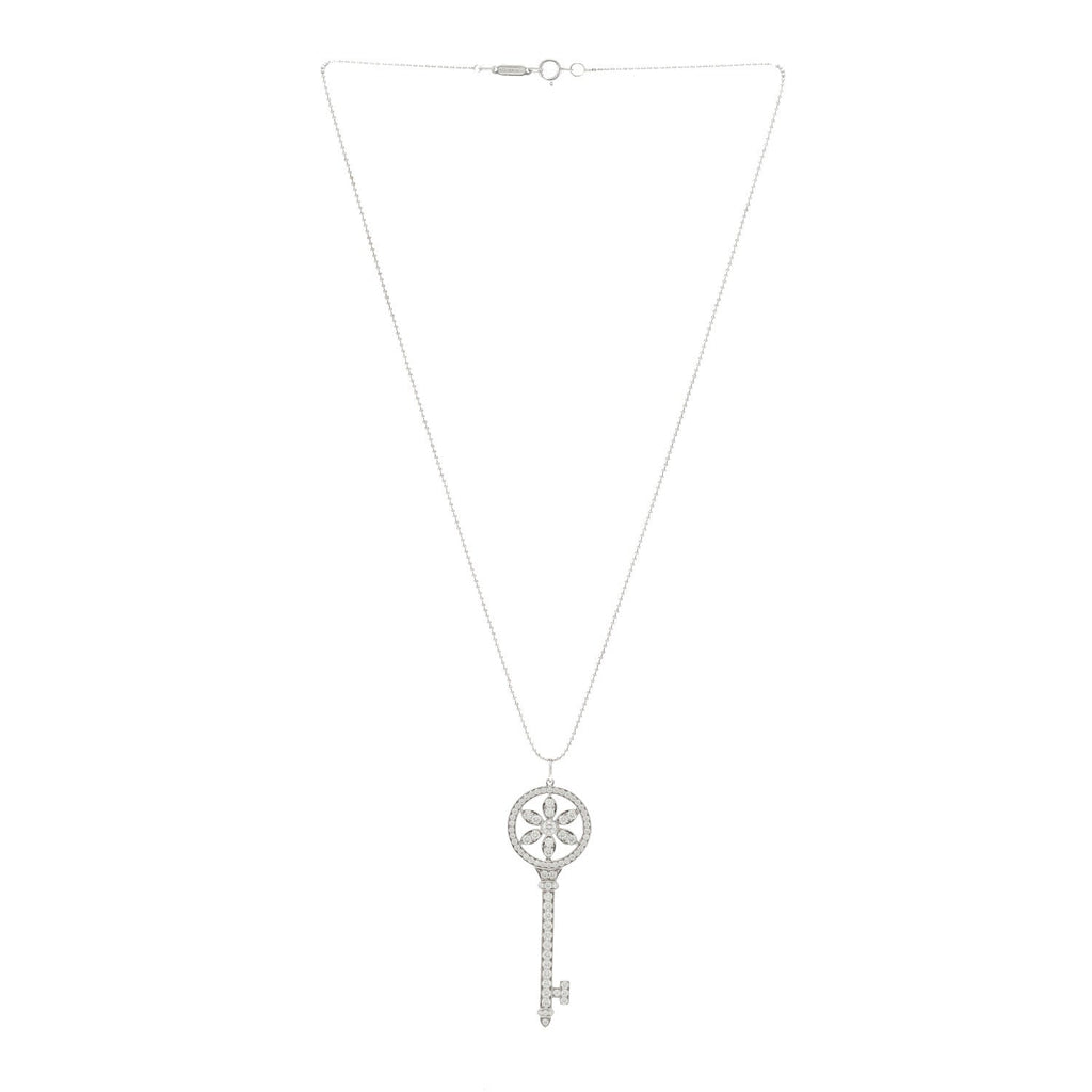Platinum 18K White Gold Diamond Daisy Key Pendant Necklace