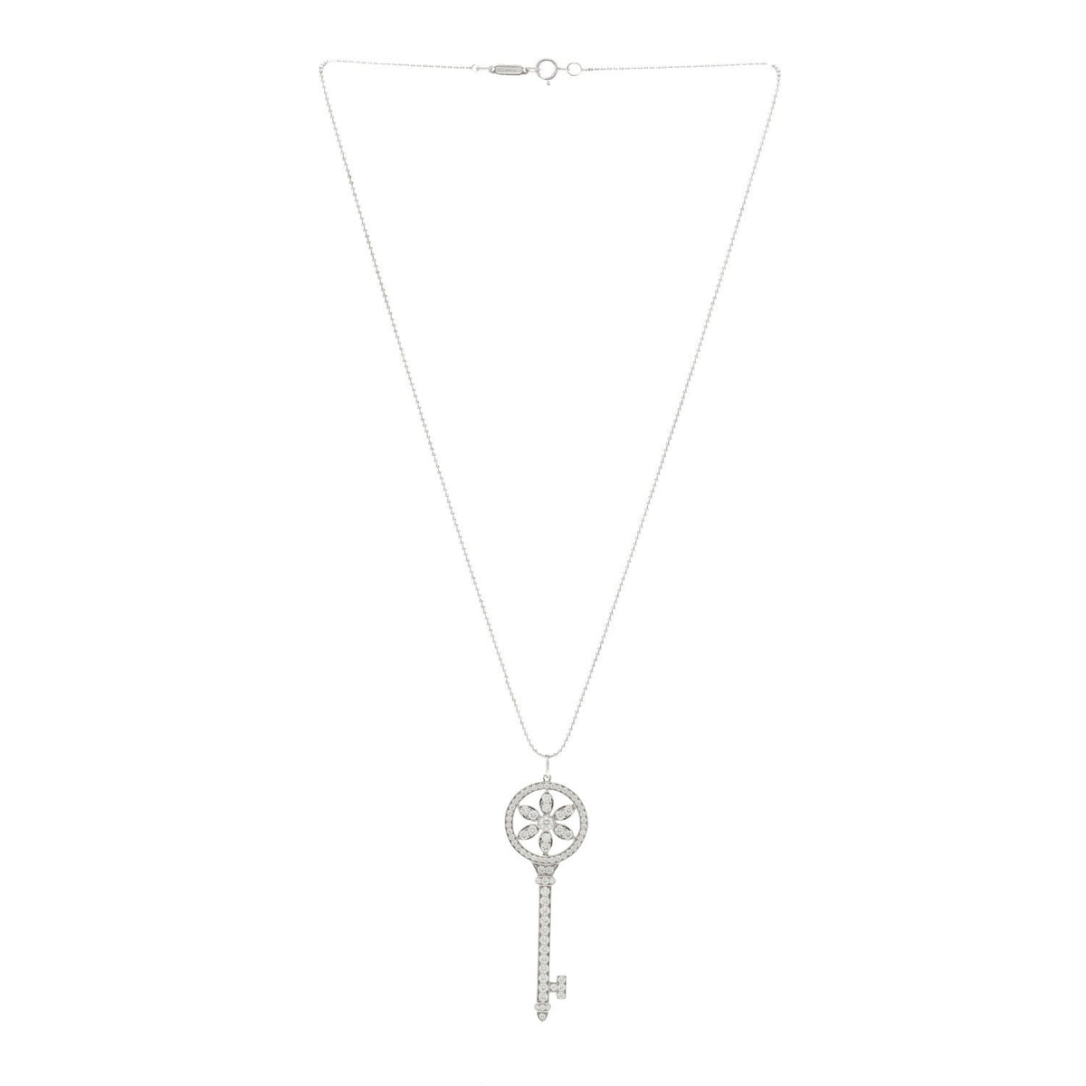 Platinum 18K White Gold Diamond Daisy Key Pendant Necklace