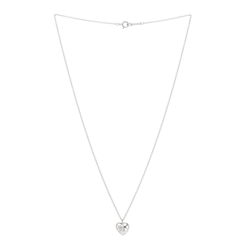 18K White Gold Diamond Cut Out Heart Pendant Necklace