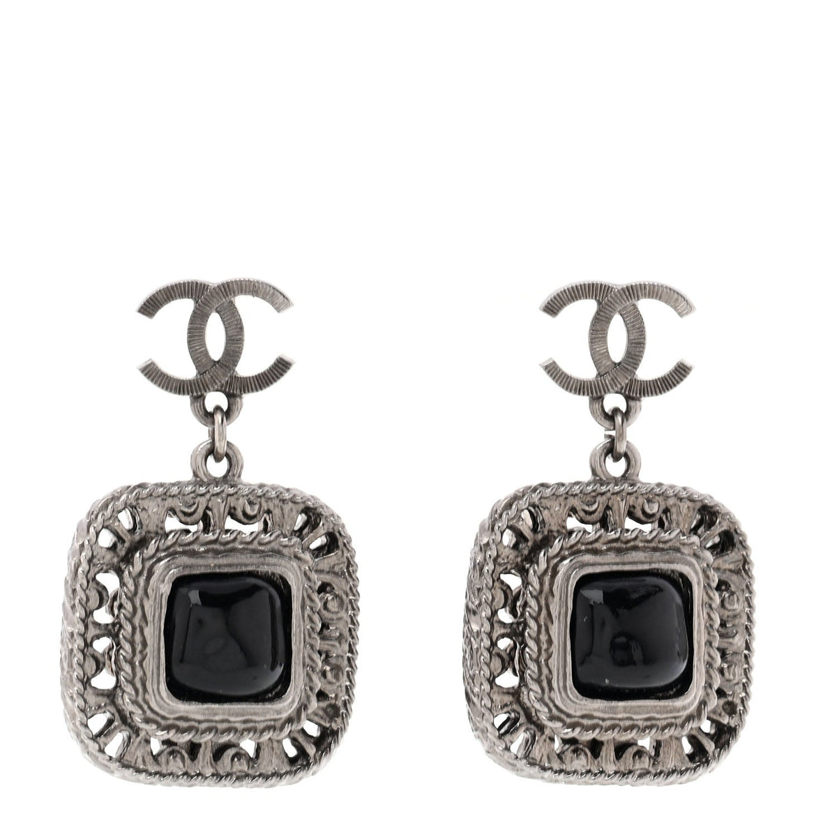 Metal Resin CC Drop Earrings Ruthenium Black