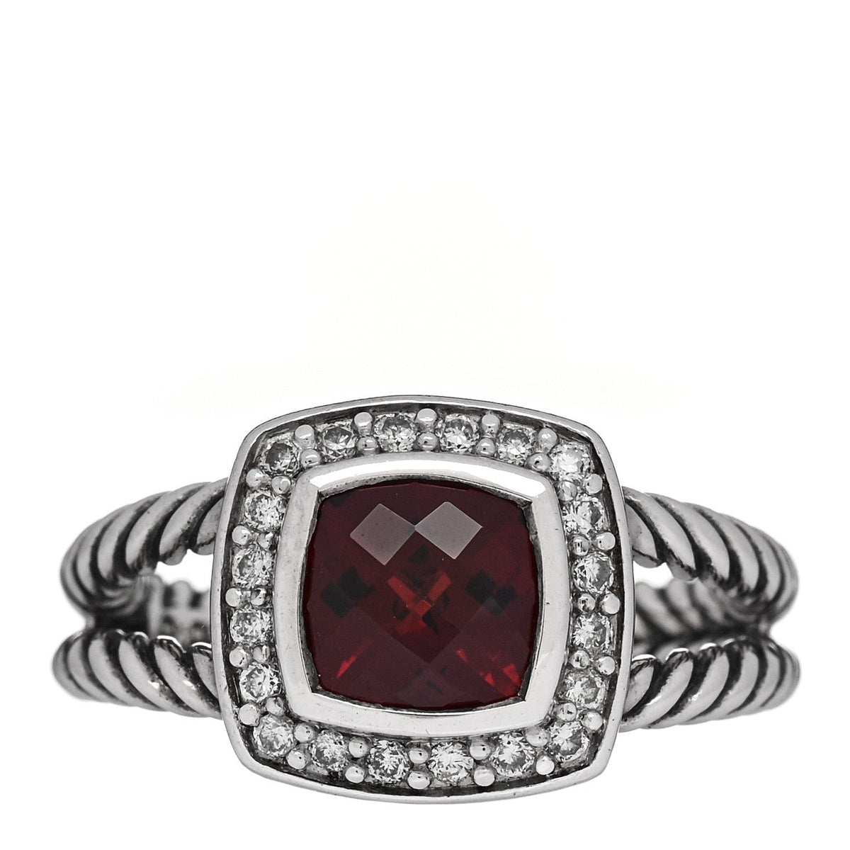 Sterling Silver Diamond Garnet 7mm Petite Albion Ring 53 6.5