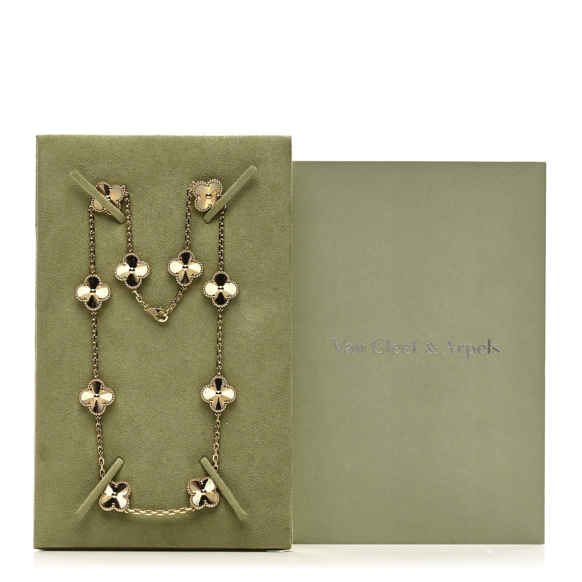 18K Yellow Gold 10 Motifs Guilloche Vintage Alhambra Necklace