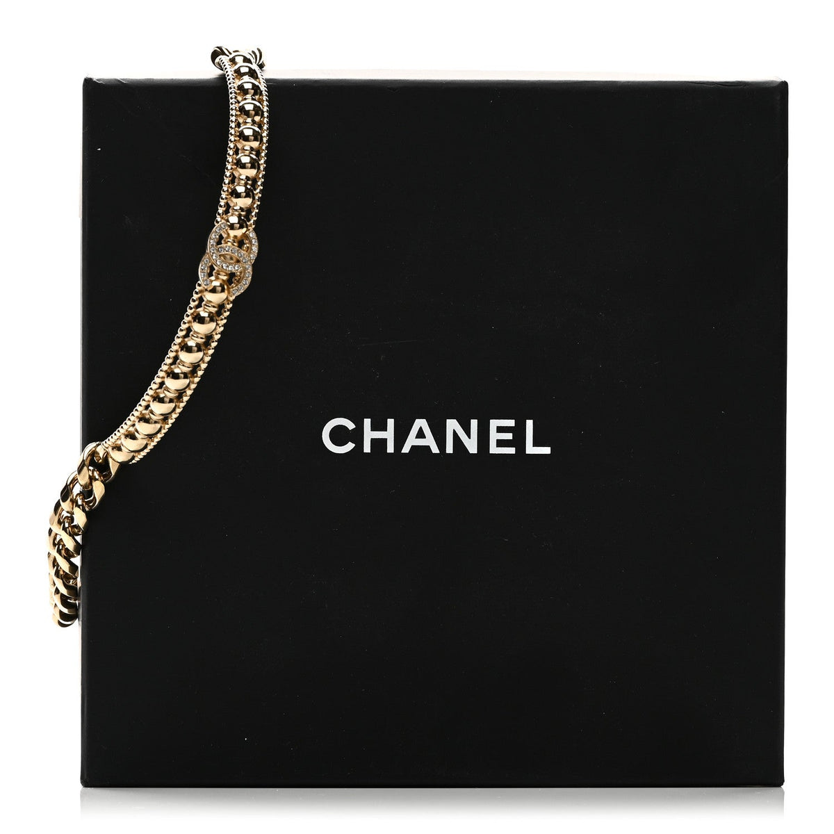 Metal Crystal Bead Chain Link CC Choker Necklace Gold