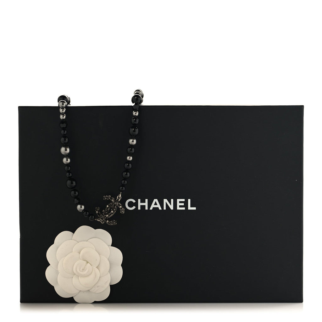Pearl Crystal CC Camellia Necklace Ruthenium Black