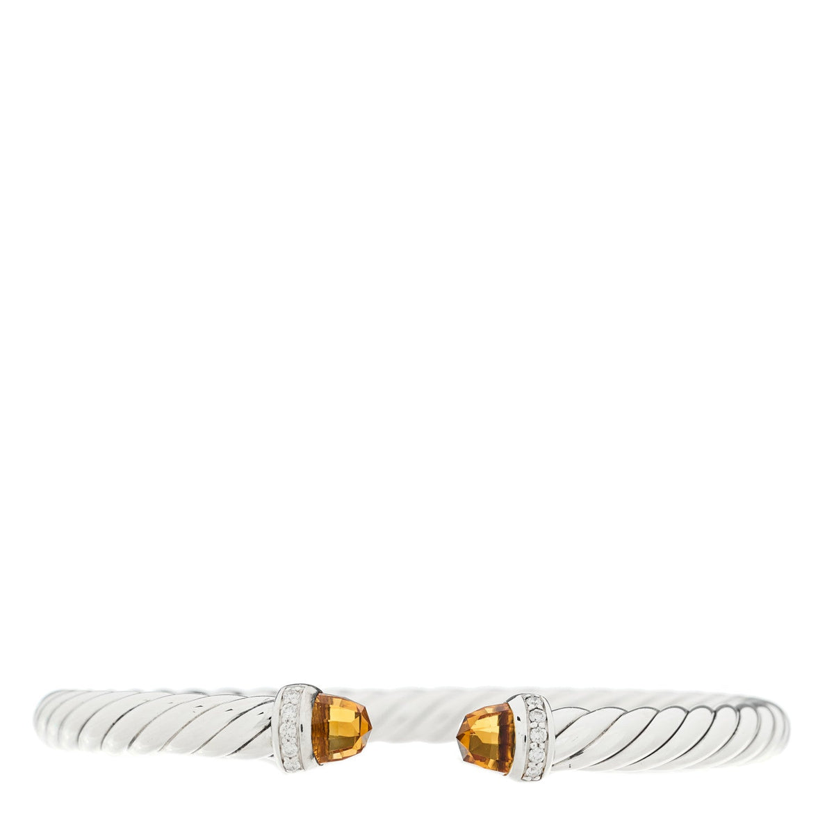 Sterling Silver Diamond Citrine 6mm Cable Flex Bracelet