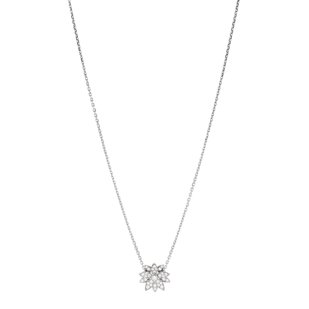 18K White Gold Diamond Small Lotus Pendant Necklace