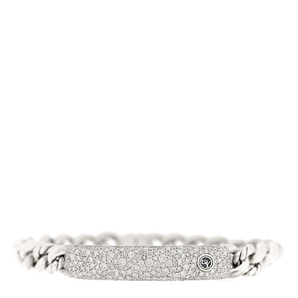 Sterling Silver Diamond Pave Single Belmont Curb Link ID Bracelet