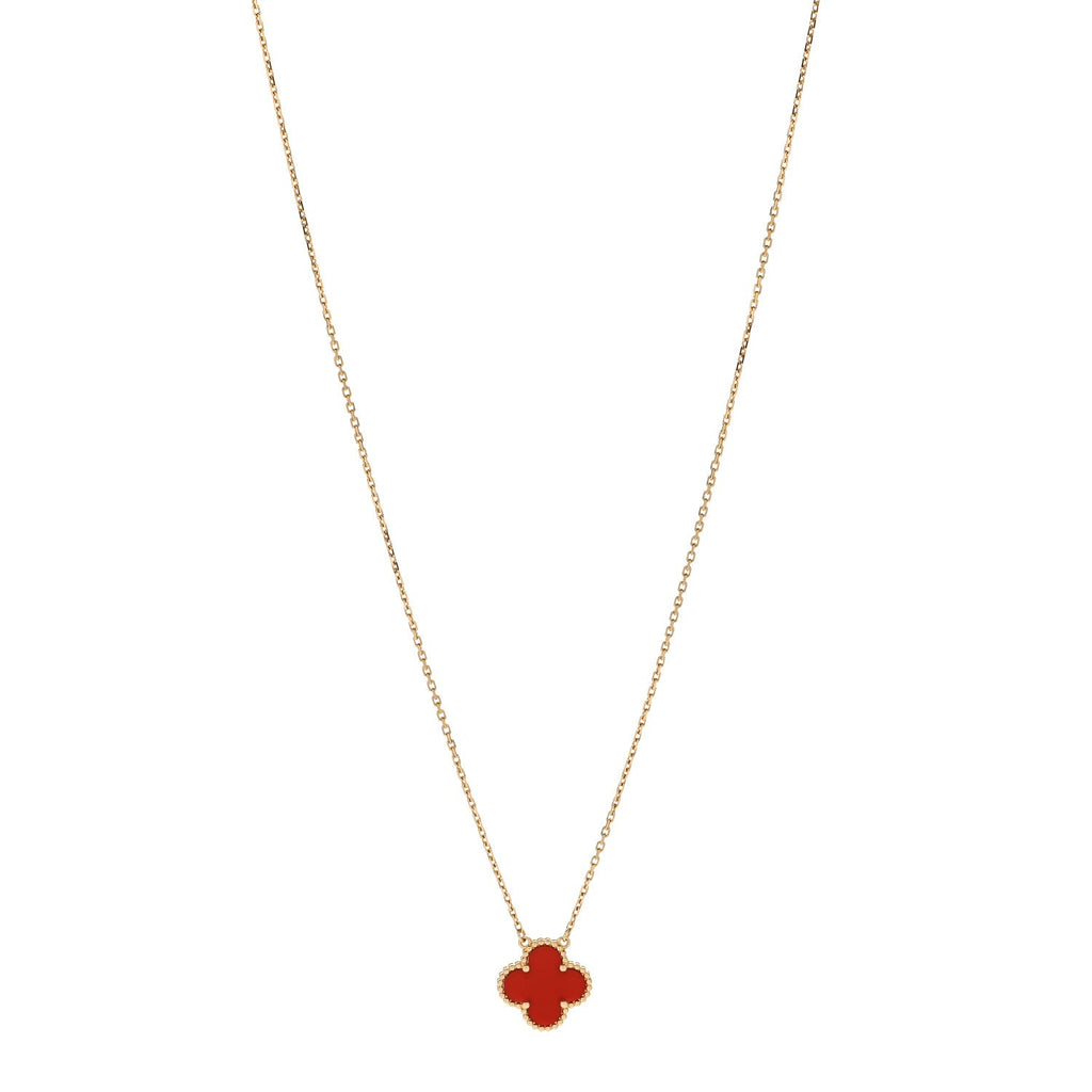 18K Yellow Gold Carnelian Vintage Alhambra Pendant Necklace