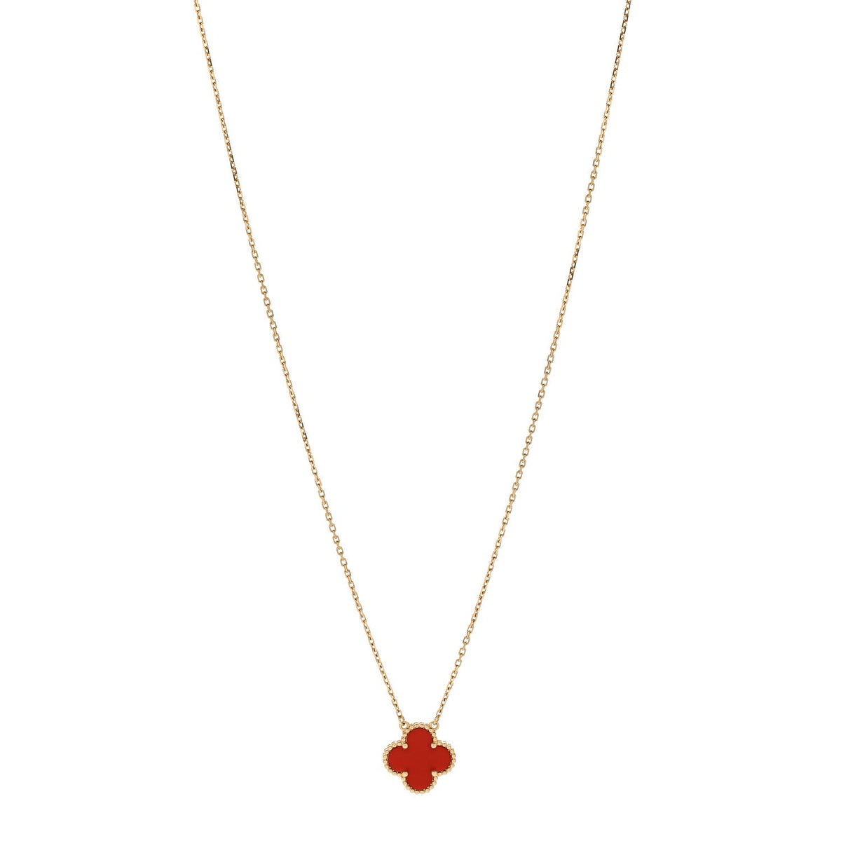 18K Yellow Gold Carnelian Vintage Alhambra Pendant Necklace