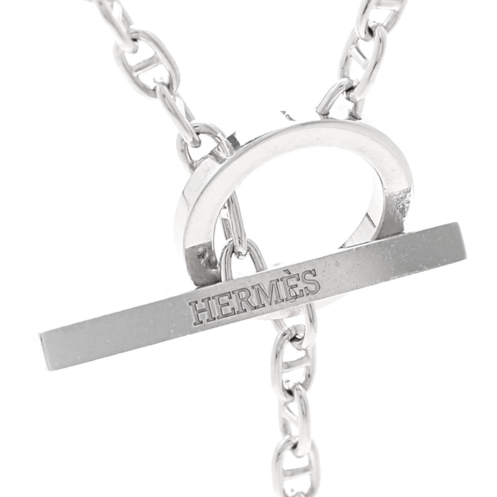 18K White Gold Diamond GM Chaine D'Ancre Contour Pendant Necklace ST