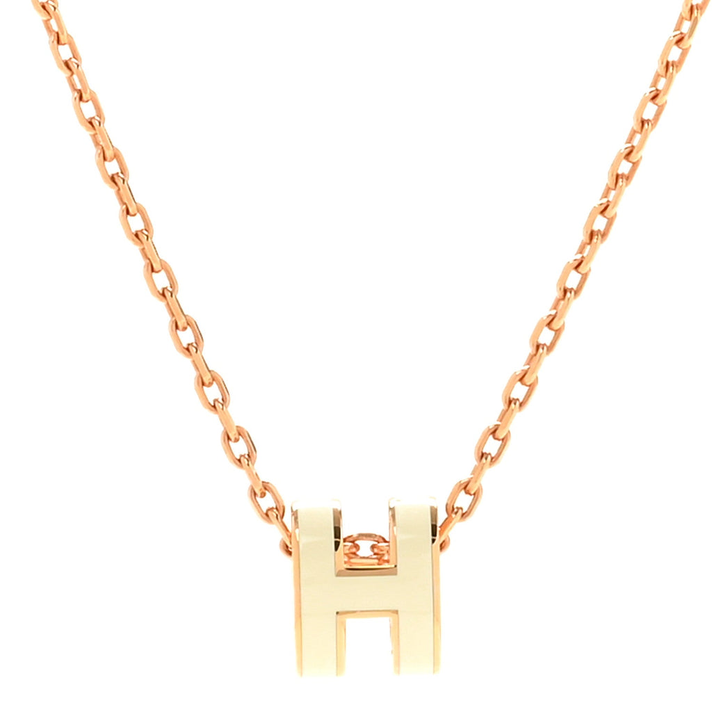 Lacquered Rose Gold Mini Pop H Pendant Necklace White
