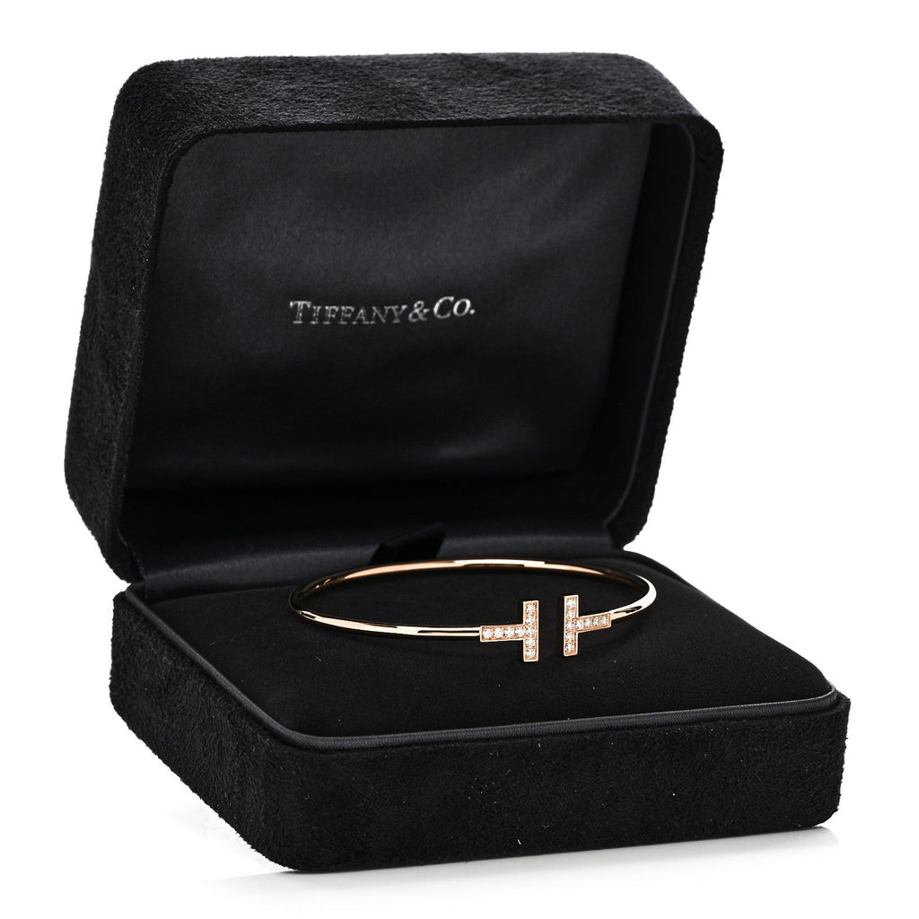 18K Rose Gold Diamond T Wire Bracelet
