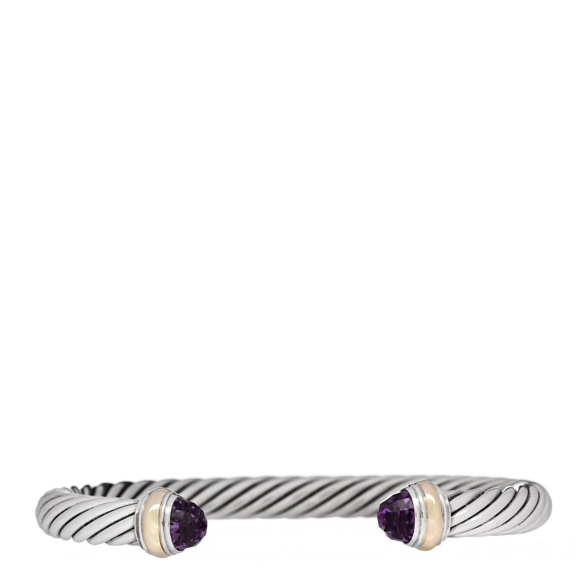 Sterling Silver 14K Yellow Gold Amethyst 7mm Cable Classics Bracelet