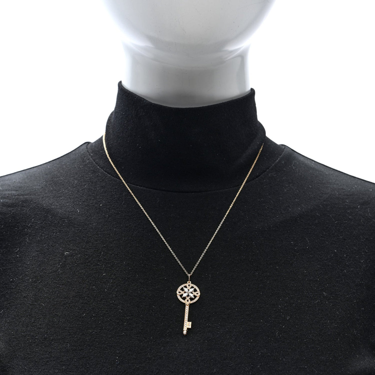 18K Rose Gold Diamond Round Victoria Key Pendant Necklace