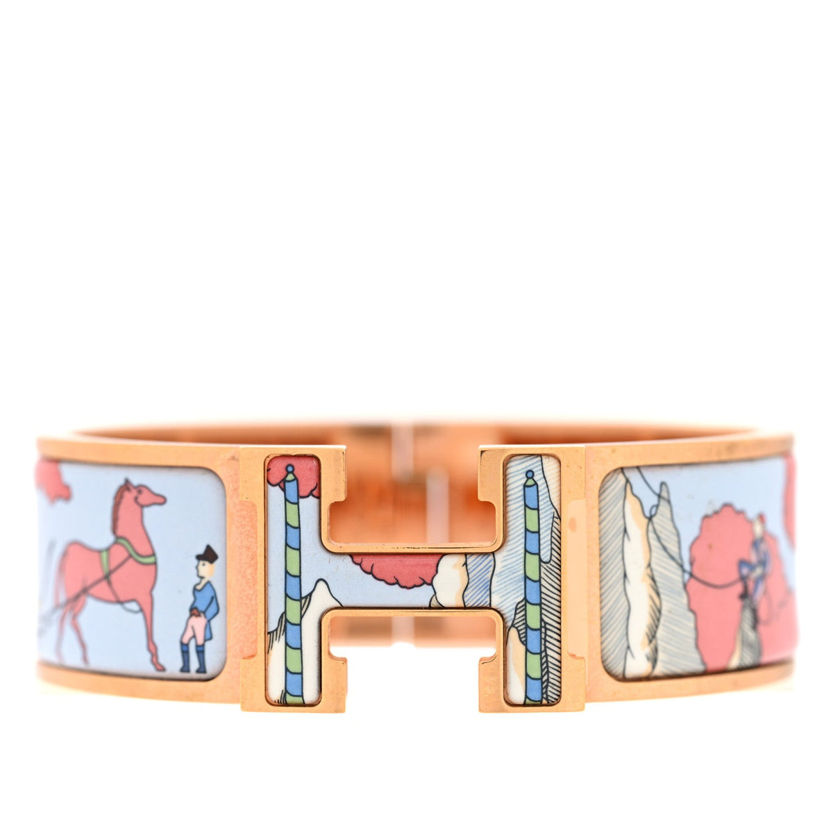 Enamel Printed Wide Cosmographia Universalis Clic Clac H Bracelet PM Album De Soie