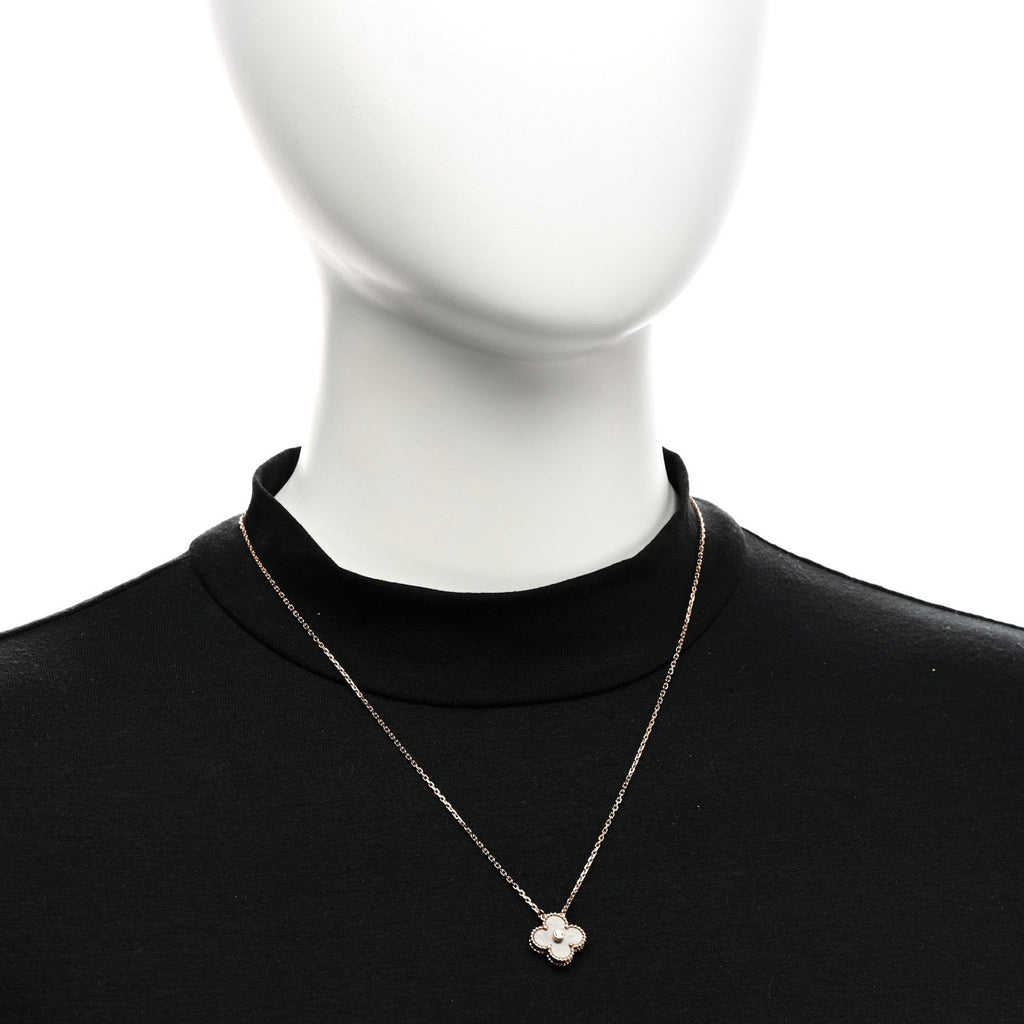 18K Rose Gold Diamond Silver Obsidian Vintage Alhambra Pendant Necklace