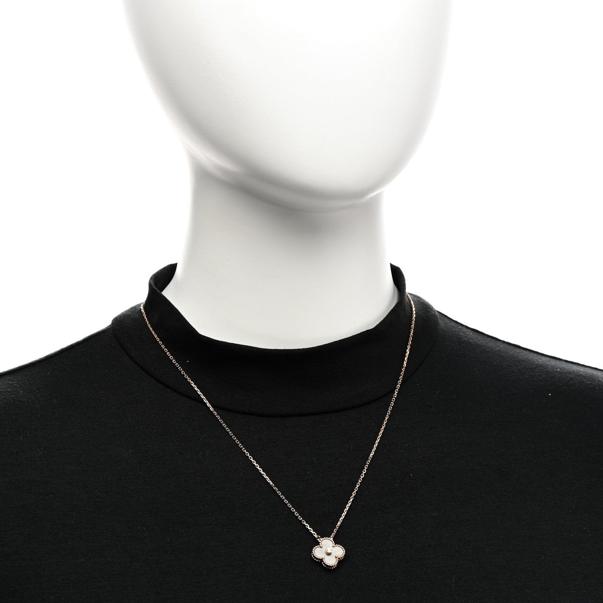 18K Rose Gold Diamond Silver Obsidian Vintage Alhambra Pendant Necklace