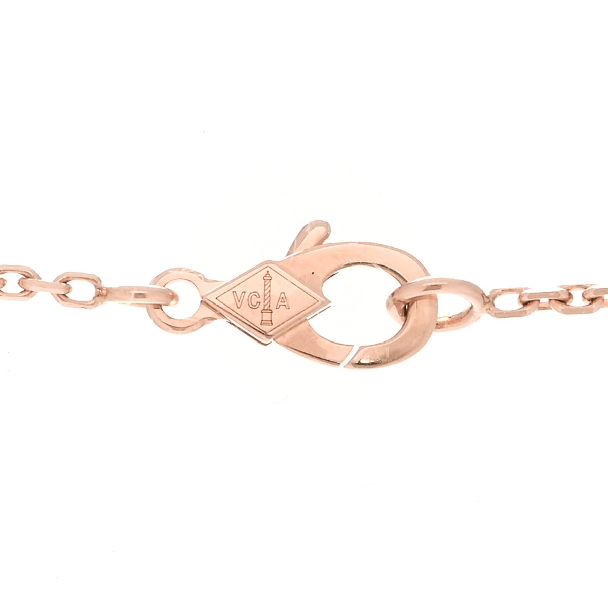 18K Rose Gold Diamond Pink Mother of Pearl Vintage Alhambra Pendant Necklace
