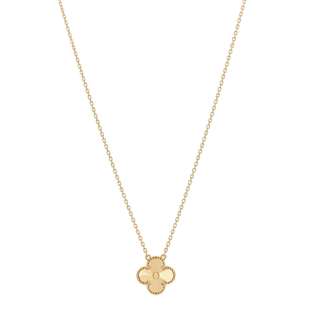 18K Yellow Gold Guilloche Vintage Alhambra Pendant Necklace