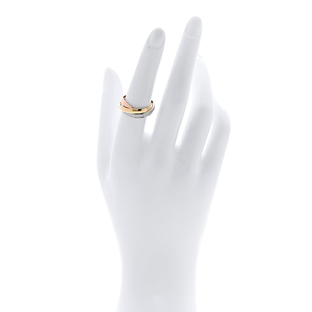 18K White Yellow Pink Gold Diamond Small Trinity Paved Ring 53 6.5