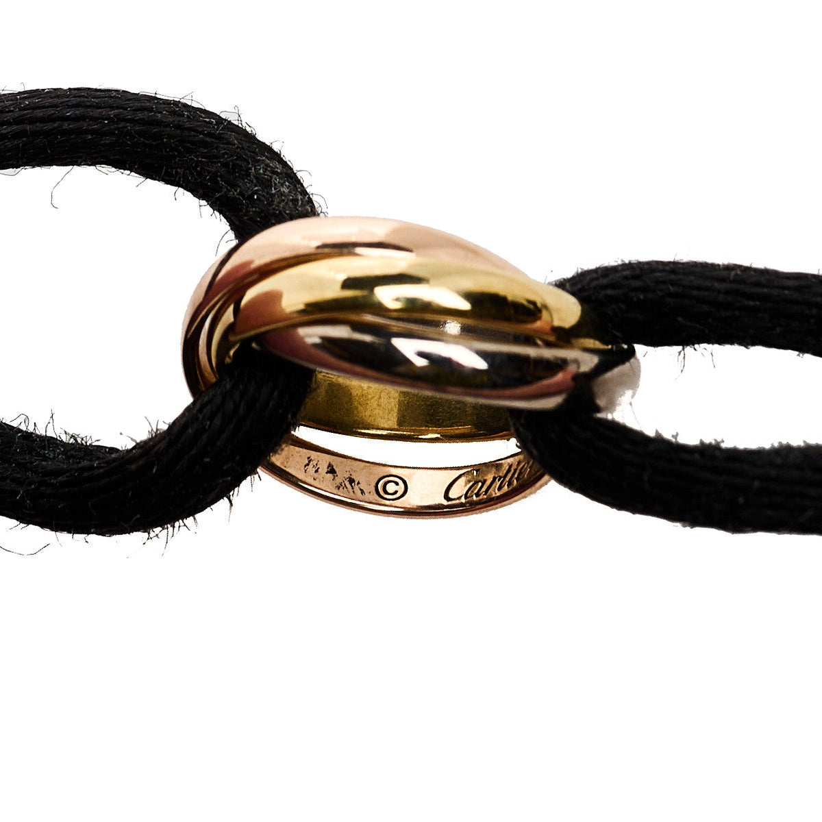 18k Pink Yellow White Gold Trinity Adjustable Cord Bracelet Black