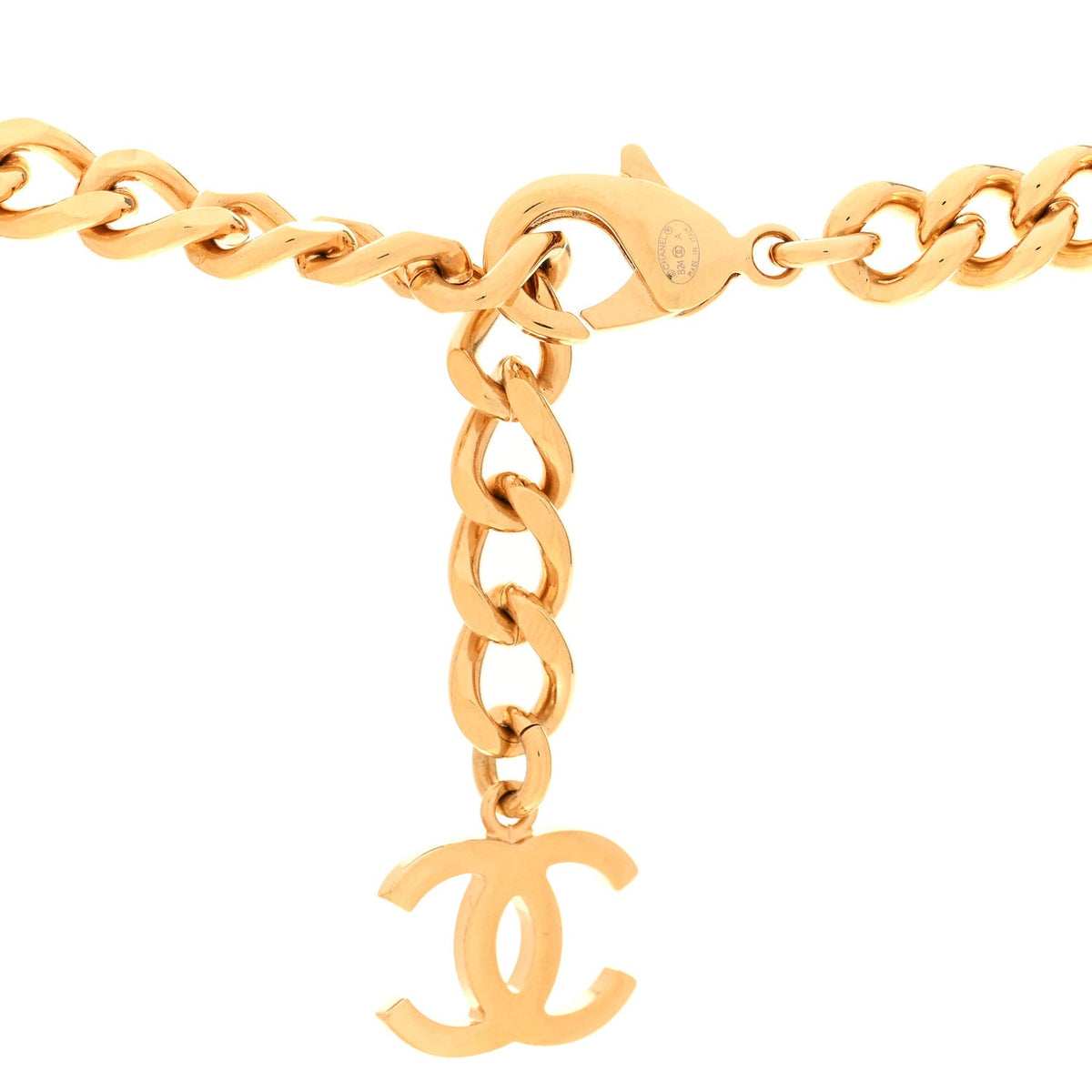 Metal Crystal Pearl Chain Link CC Necklace Gold