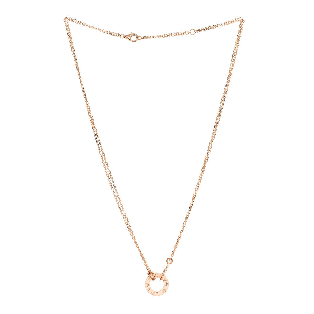 18K Pink Gold 2 Diamond LOVE Necklace