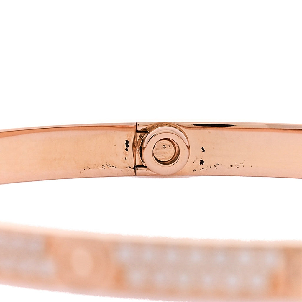 18K Pink Gold Diamond Small LOVE Paved Bracelet 16