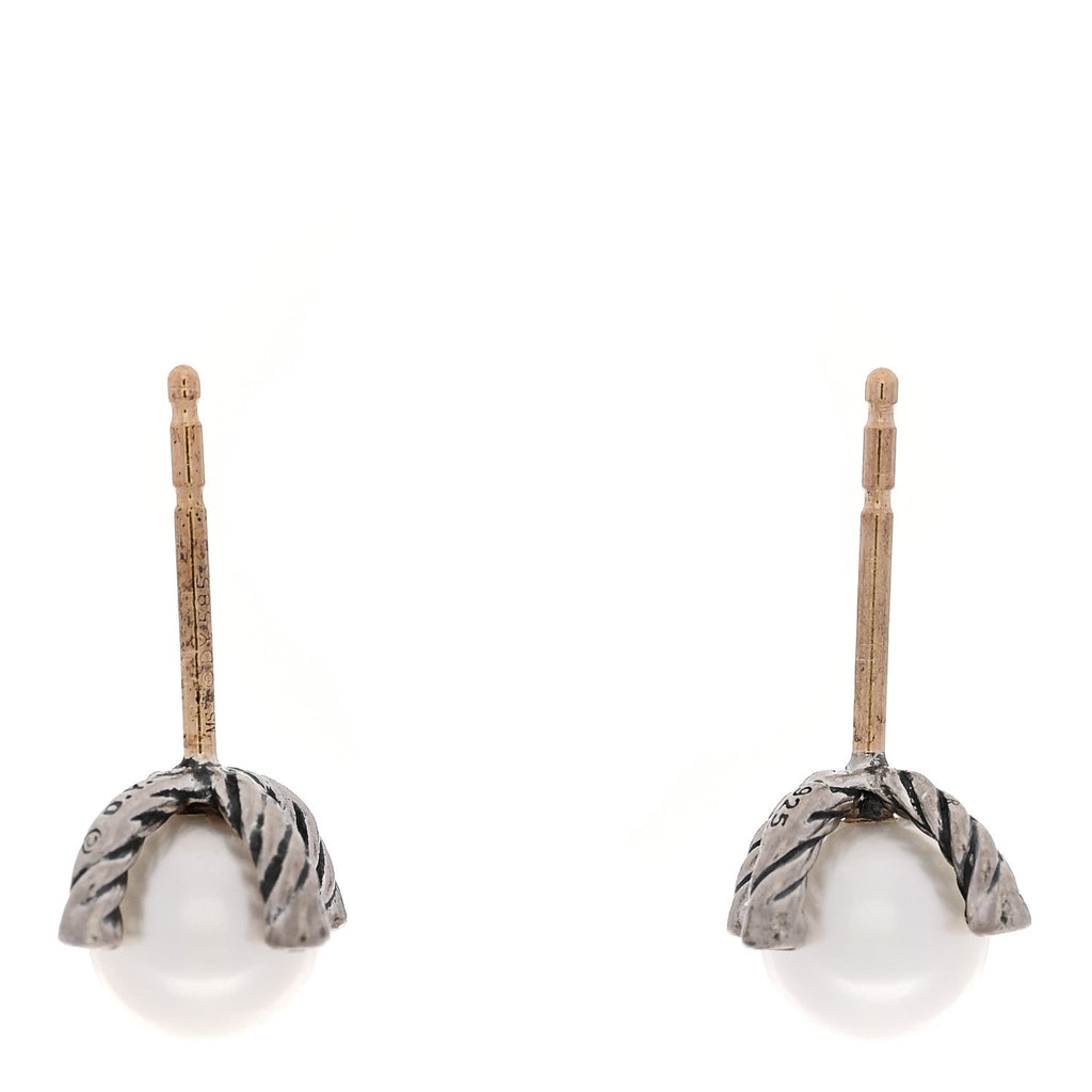 Sterling Silver Diamond Cultured Pearl 6-6.5mm Cable Stud Earrings